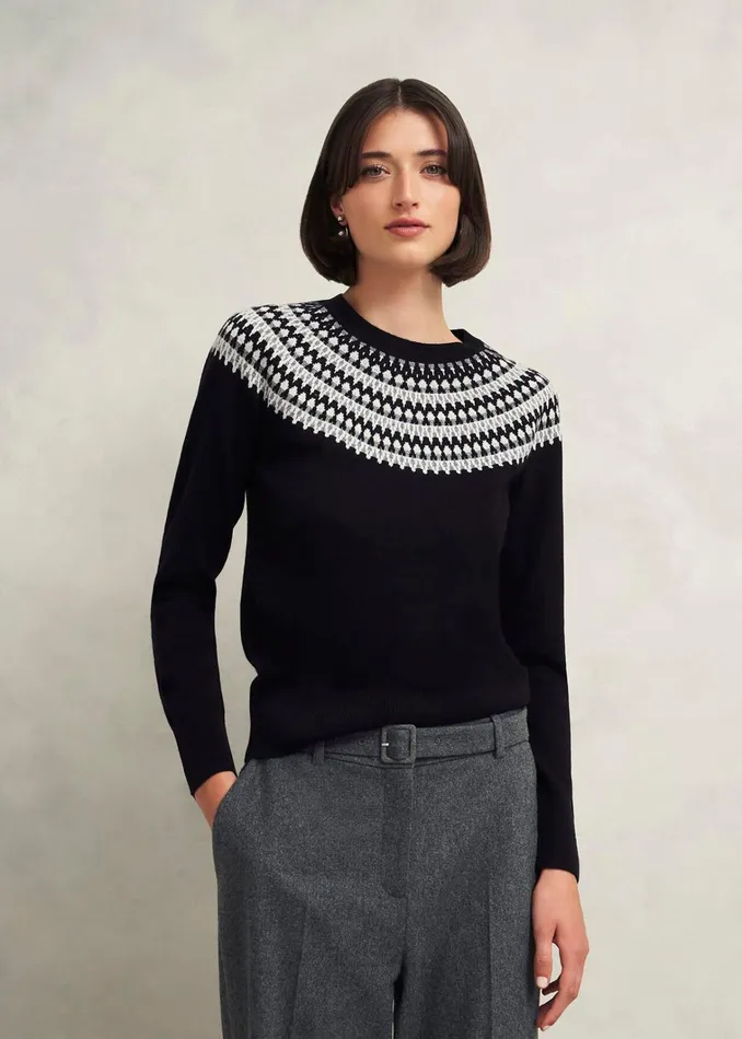 Women Greta Sparkle Fairisle Jumper Navy Multi Hobbs Jumpers and Cardigans