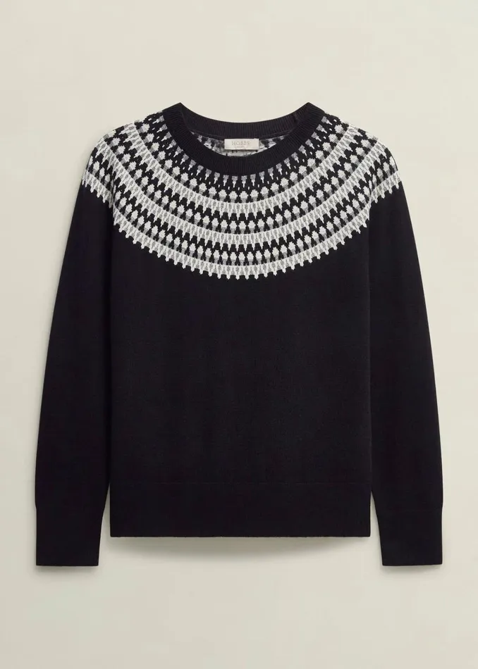 Women Greta Sparkle Fairisle Jumper Navy Multi Hobbs Jumpers and Cardigans