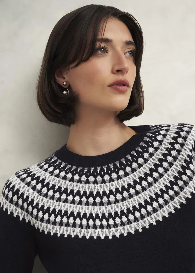 Women Greta Sparkle Fairisle Jumper Navy Multi Hobbs Jumpers and Cardigans