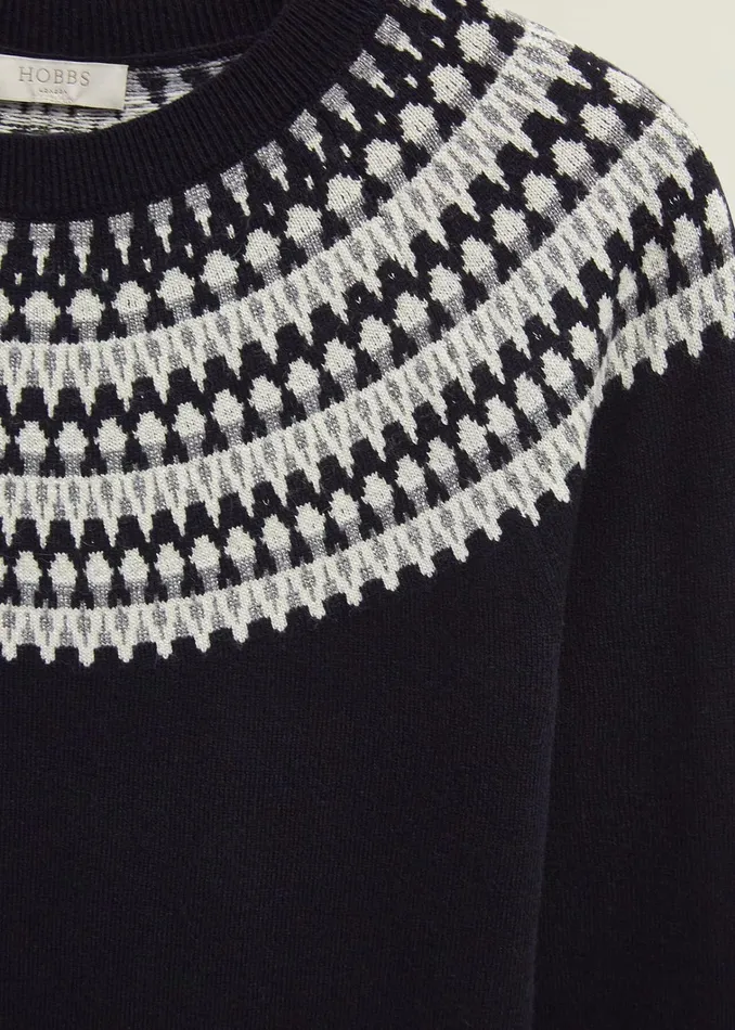 Women Greta Sparkle Fairisle Jumper Navy Multi Hobbs Jumpers and Cardigans