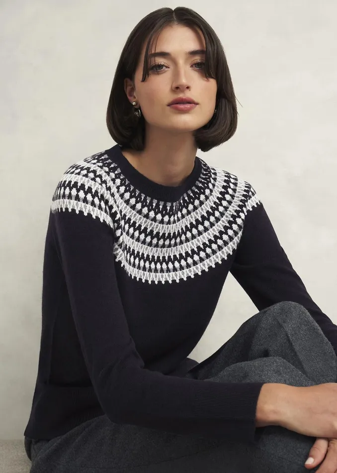 Women Greta Sparkle Fairisle Jumper Navy Multi Hobbs Jumpers and Cardigans