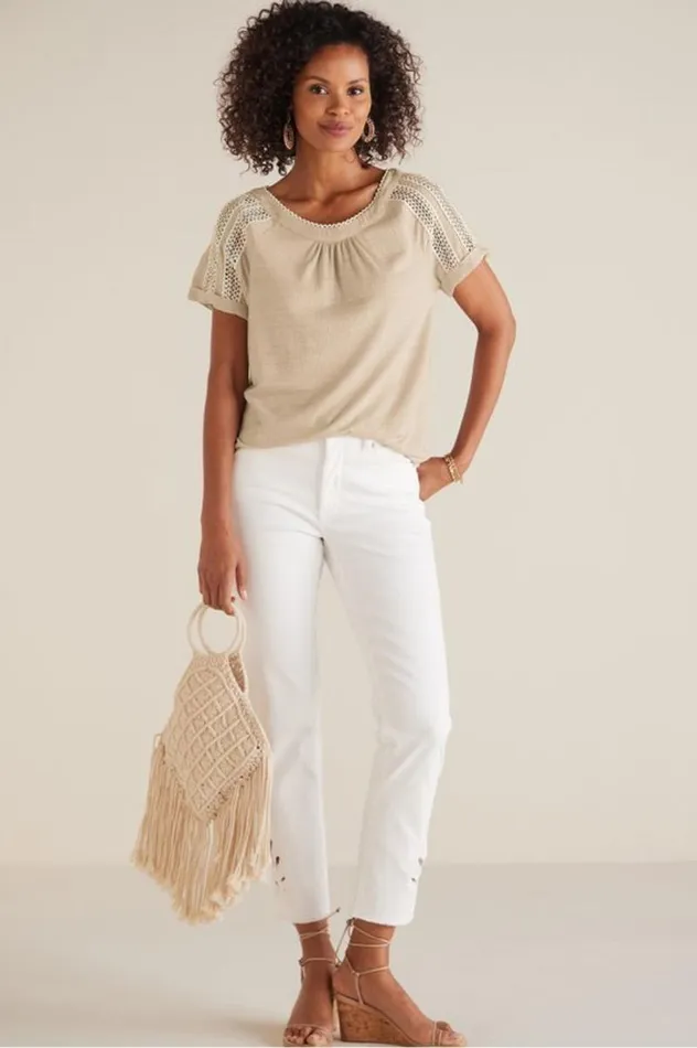 Women Halle Short Sleeve Top Light Taupe Soft Surroundings Tops