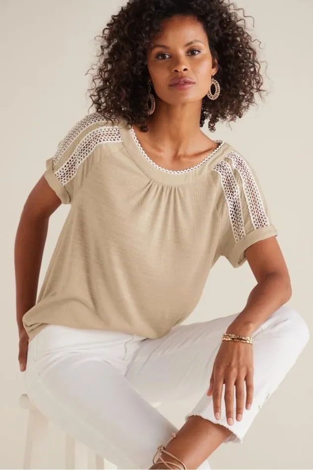Women Halle Short Sleeve Top Light Taupe Soft Surroundings Tops