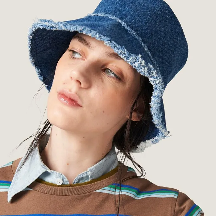 Women Hats And Gloves Miu Miu Denim Bucket Hat Navy Women Hats And Gloves Miu Miu Denim Bucket Hat Navy