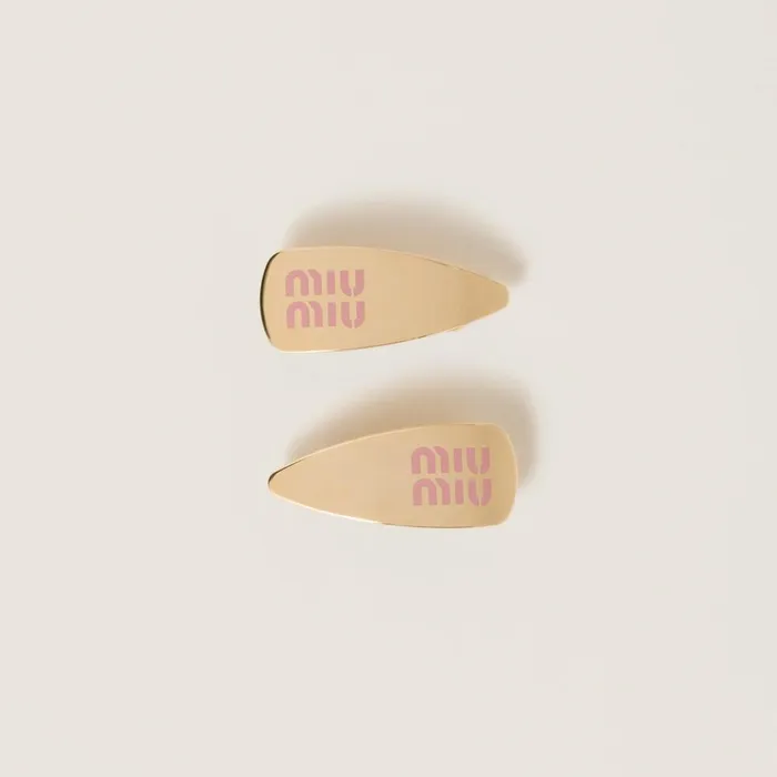Women Headbands And Hair Accessories Miu Miu Enameled Metal Hair Clips Orchid Pink