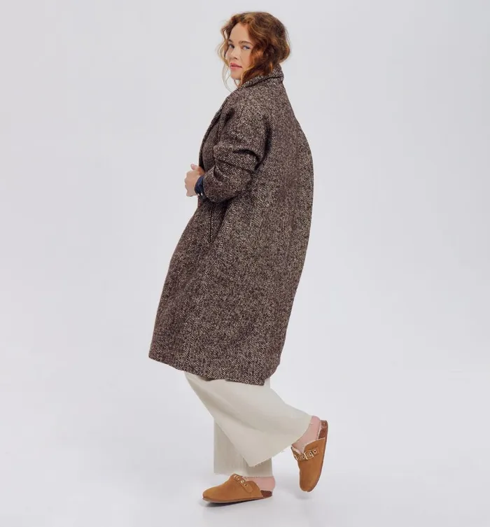 Women Herringbone Coat 8211 Chestnut Brown Print Promod Coats Women Herringbone Coat 8211 Chestnut Brown Print Promod Coats