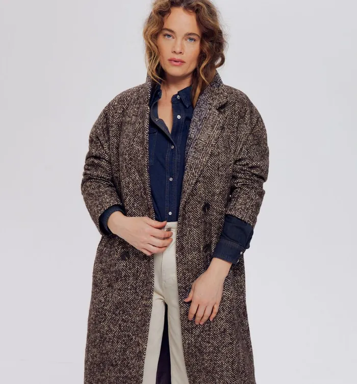 Women Herringbone Coat 8211 Chestnut Brown Print Promod Coats Women Herringbone Coat 8211 Chestnut Brown Print Promod Coats