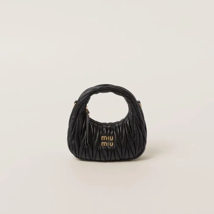 Women Hobo Bags Miu Miu Wander Matelass Nappa Leather Hobo Minibag Black