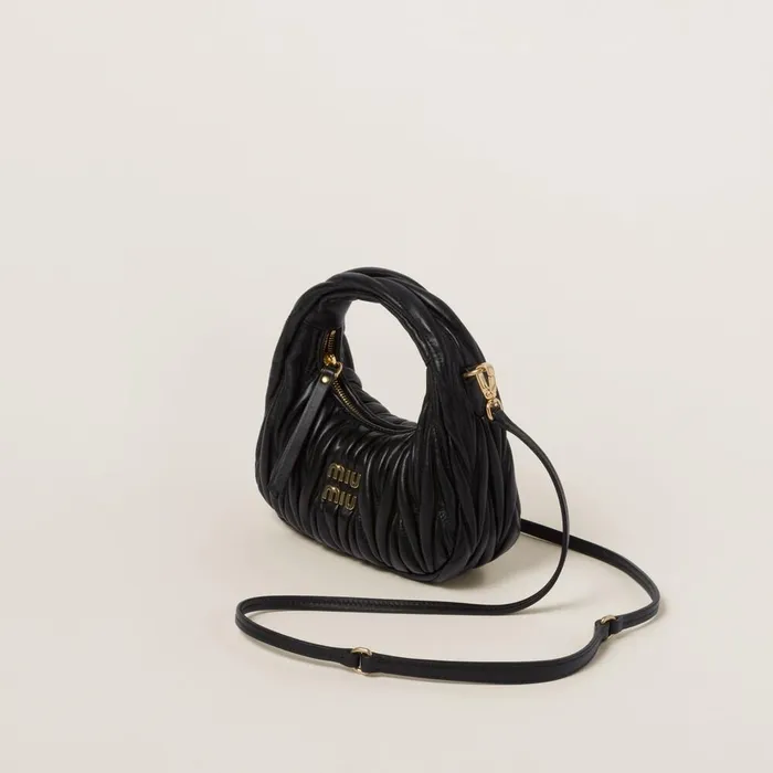 Women Hobo Bags Miu Miu Wander Matelass Nappa Leather Hobo Minibag Black Women Hobo Bags Miu Miu Wander Matelass Nappa Leather Hobo Minibag Black
