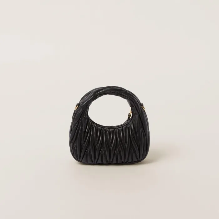 Women Hobo Bags Miu Miu Wander Matelass Nappa Leather Hobo Minibag Black Women Hobo Bags Miu Miu Wander Matelass Nappa Leather Hobo Minibag Black