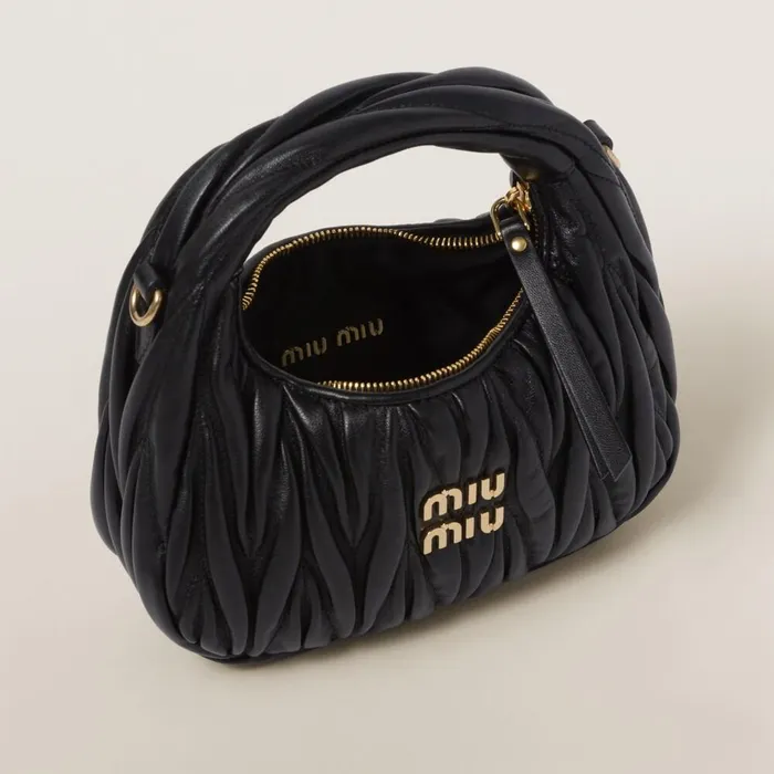 Women Hobo Bags Miu Miu Wander Matelass Nappa Leather Hobo Minibag Black Women Hobo Bags Miu Miu Wander Matelass Nappa Leather Hobo Minibag Black