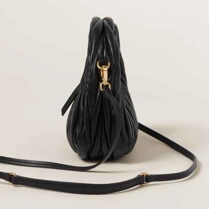 Women Hobo Bags Miu Miu Wander Matelass Nappa Leather Hobo Minibag Black Women Hobo Bags Miu Miu Wander Matelass Nappa Leather Hobo Minibag Black