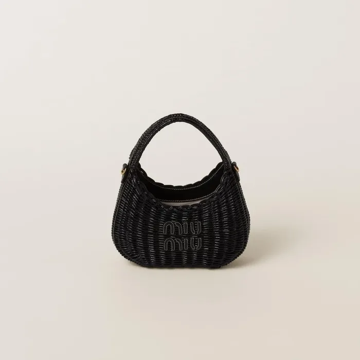 Women Hobo Bags Miu Miu Wander Wicker Hobo Bag Black