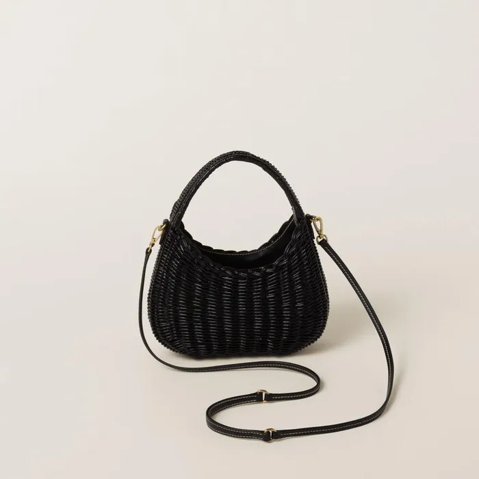 Women Hobo Bags Miu Miu Wander Wicker Hobo Bag Black