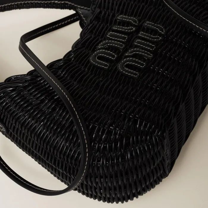 Women Hobo Bags Miu Miu Wander Wicker Hobo Bag Black
