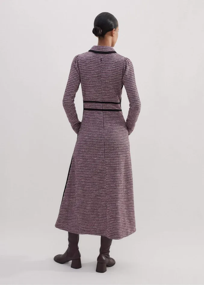 Women Houndstooth Tweed Fit And Flare Dress Pinknavyblack MEEM