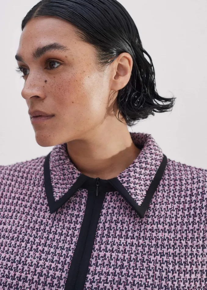 Women Houndstooth Tweed Fit And Flare Dress Pinknavyblack MEEM