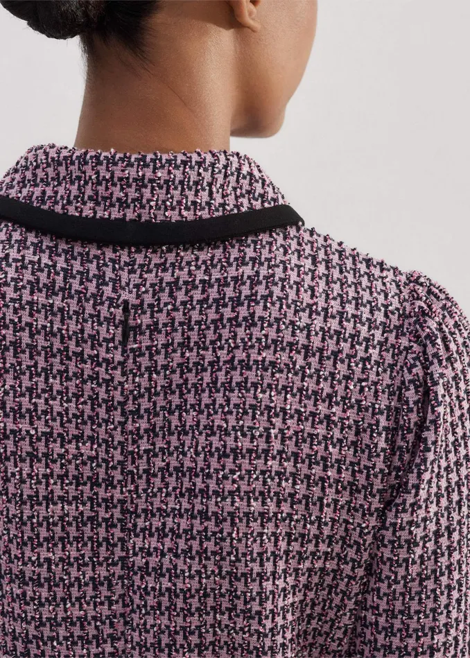 Women Houndstooth Tweed Fit And Flare Dress Pinknavyblack MEEM
