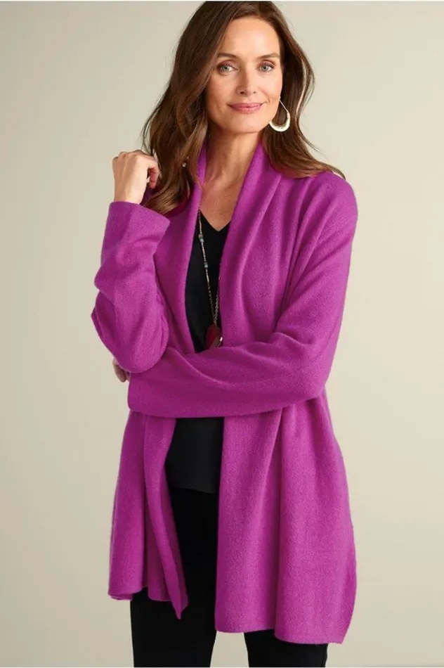 Women Izzy Cashmere Long Cardigan Bluing Soft Surroundings Tops