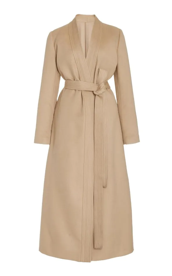 Women Jackets and Coats Gabriela Hearst Devon Wrap Coat In Camel Winter Silk