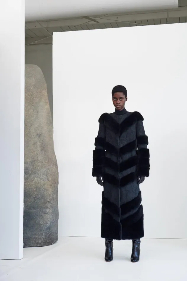 Women Jackets and Coats Gabriela Hearst Hugh Embroidered Coat In Black Suede With Shearling