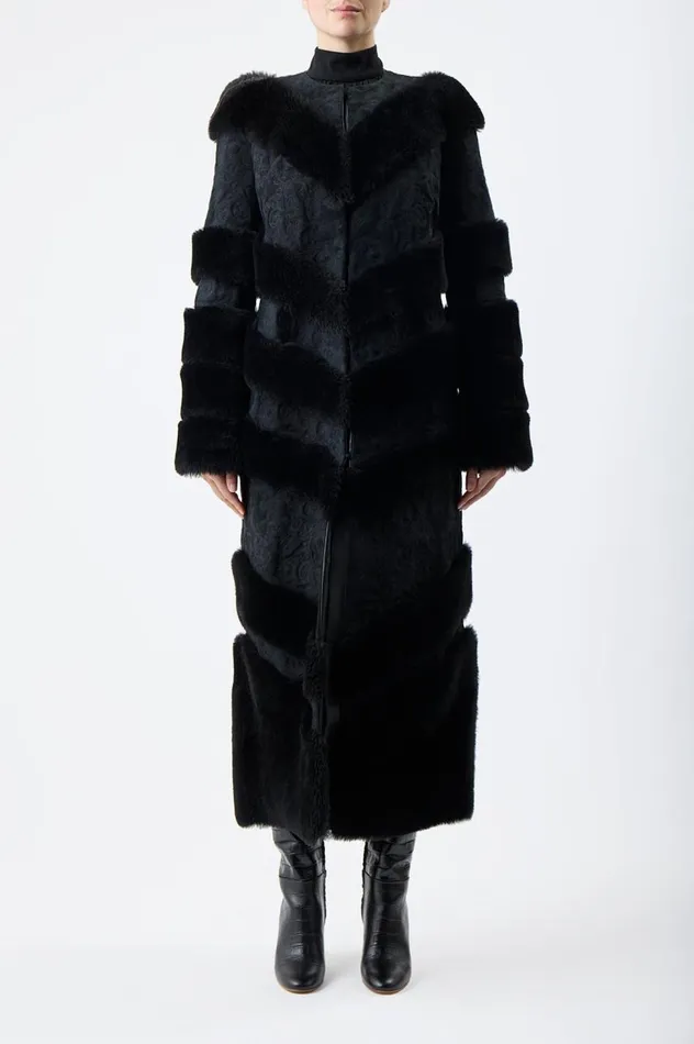 Women Jackets and Coats Gabriela Hearst Hugh Embroidered Coat In Black Suede With Shearling