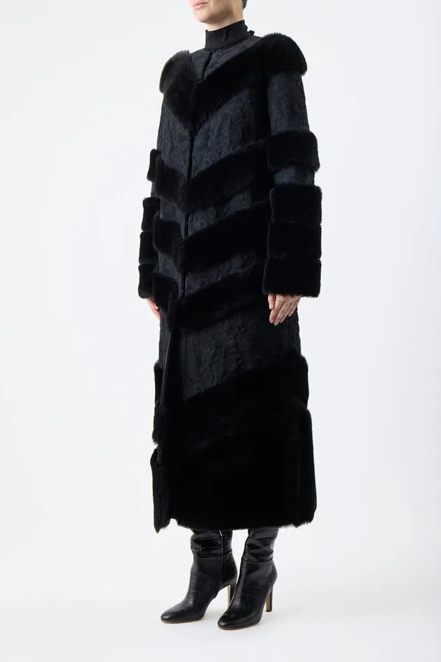 Women Jackets and Coats Gabriela Hearst Hugh Embroidered Coat In Black Suede With Shearling