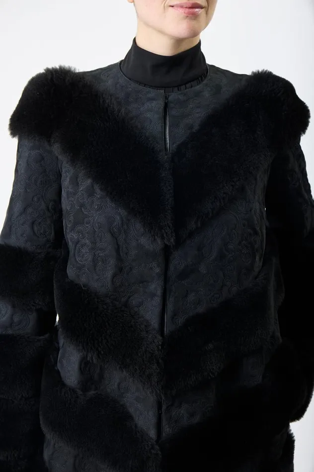 Women Jackets and Coats Gabriela Hearst Hugh Embroidered Coat In Black Suede With Shearling