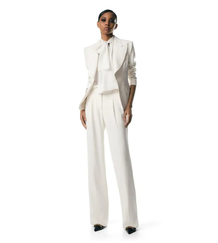 Women Jackets Tom Ford Double Silk Georgette Jacket Chalk Women Jackets Tom Ford Double Silk Georgette Jacket Chalk