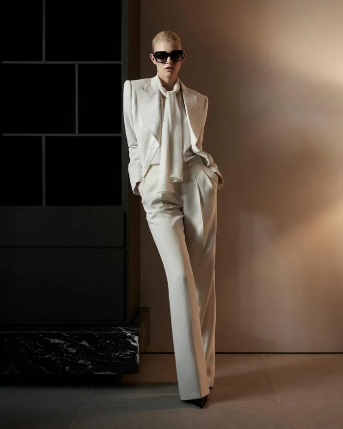 Women Jackets Tom Ford Double Silk Georgette Jacket Chalk Women Jackets Tom Ford Double Silk Georgette Jacket Chalk