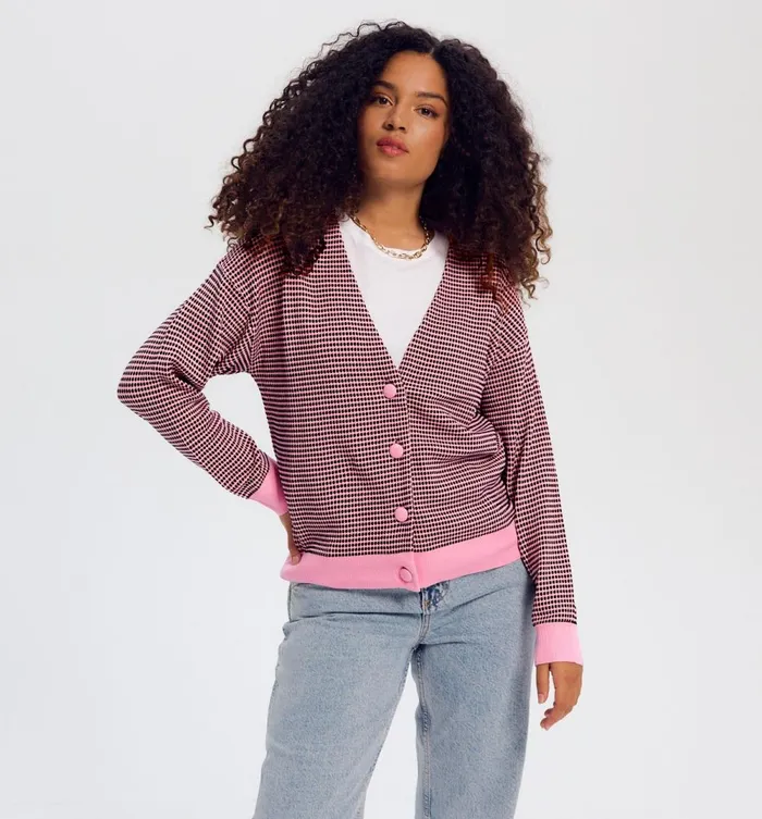 Women Jacquard Effect Cardigan 8211 Lilas Prints Promod Jumpers And Cardigans