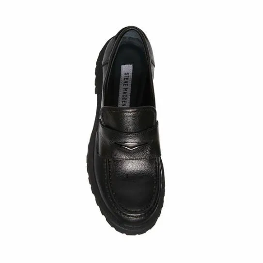 WomenKids039 LAWRENCE BLACK LEATHER Black Leather Steve Madden Loafers and Flats WomenKids039 LAWRENCE BLACK LEATHER Black Leather Steve Madden Loafers and Flats