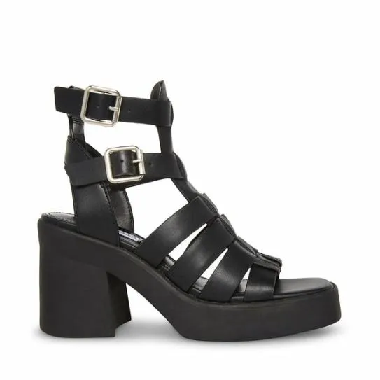 Women KIONA BLACK LEATHER Black Leather Steve Madden Sandals