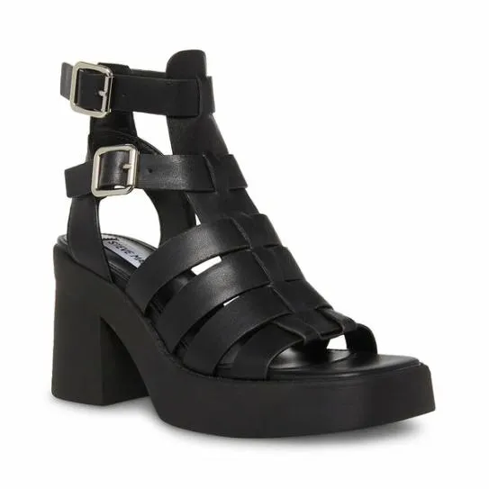 Women KIONA BLACK LEATHER Black Leather Steve Madden Sandals Women KIONA BLACK LEATHER Black Leather Steve Madden Sandals