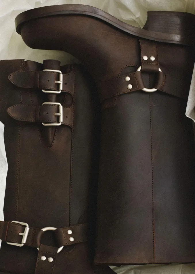 Women KneeHigh Biker Boot Brown MEEM