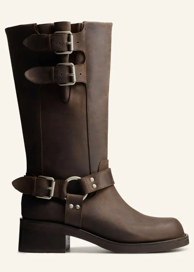 Women KneeHigh Biker Boot Brown MEEM