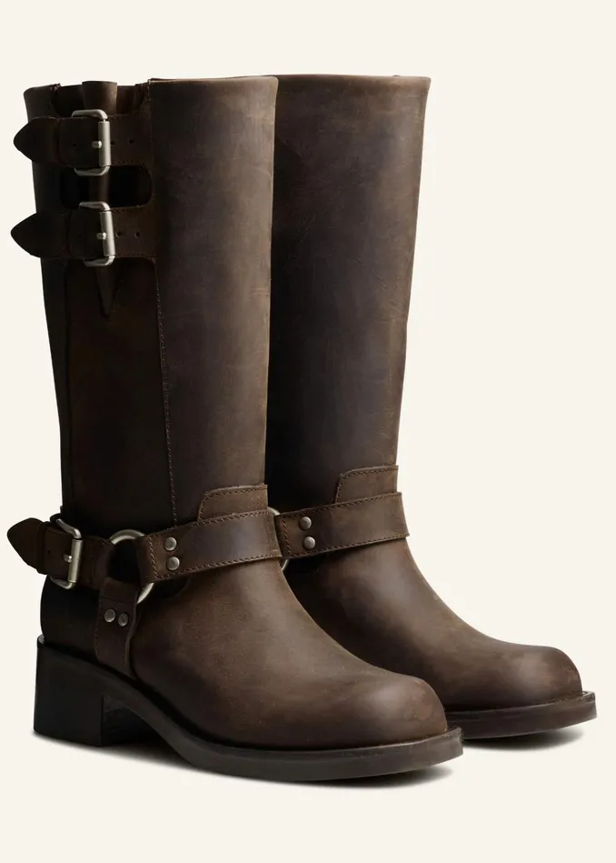 Women KneeHigh Biker Boot Brown MEEM
