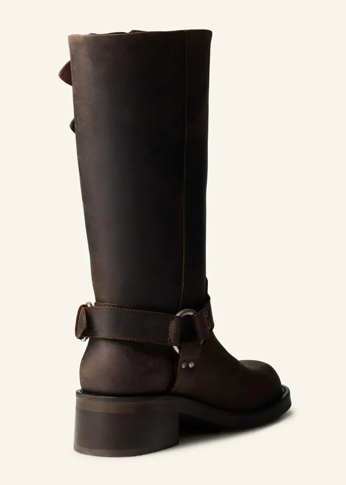 Women KneeHigh Biker Boot Brown MEEM