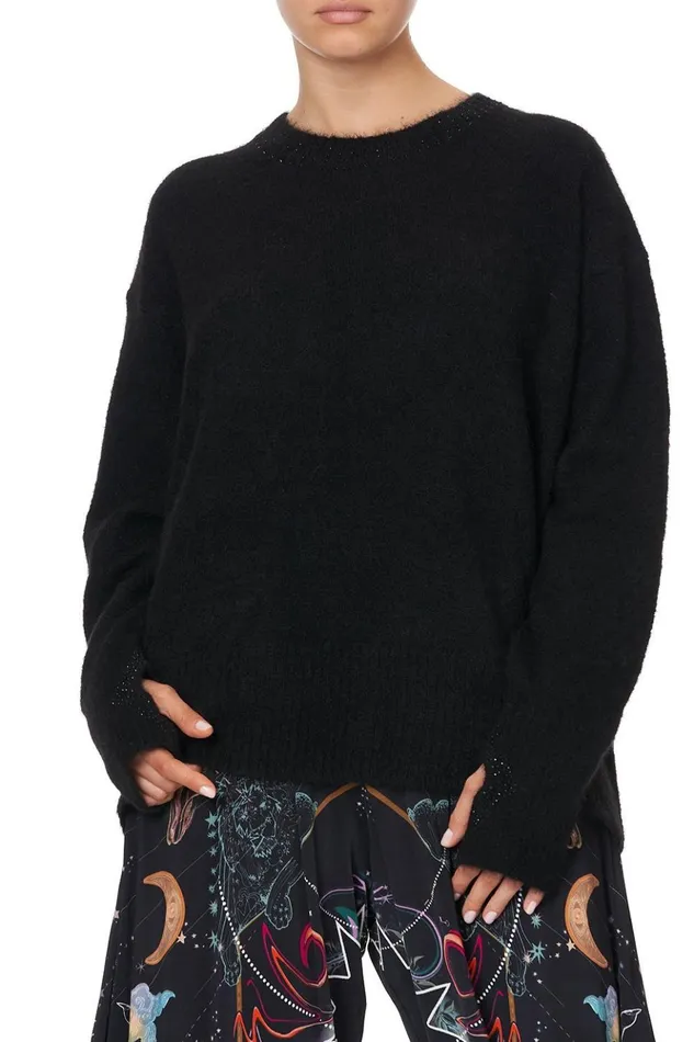 Women Knitwear Camilla Crew Neck Jumper With Split Sleeve Moonlit Musings