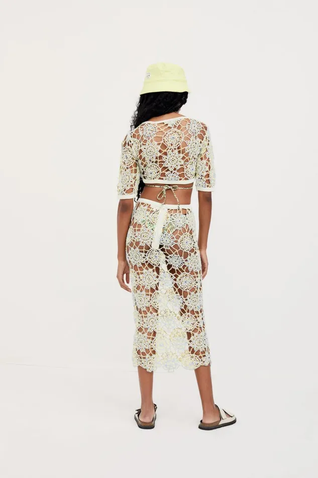 Women Knitwear For Love and Lemons Sofia Midi Skirt Light Blue