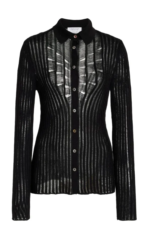 Women Knitwear Gabriela Hearst Aera Knit Shirt In Black Shappe Silk