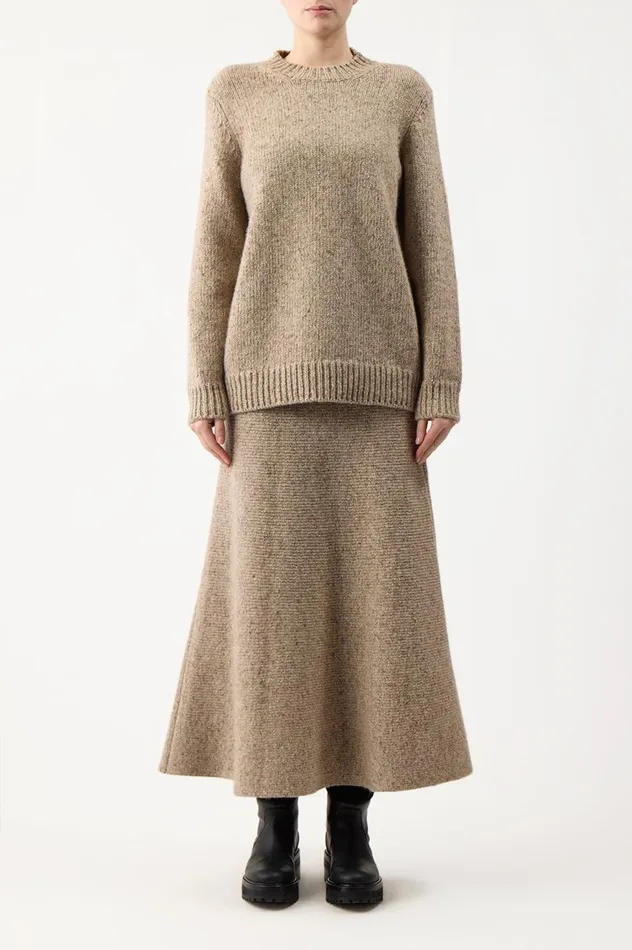 Women Knitwear Gabriela Hearst Alfie Crewneck In Oatmeal Multi Cashmere