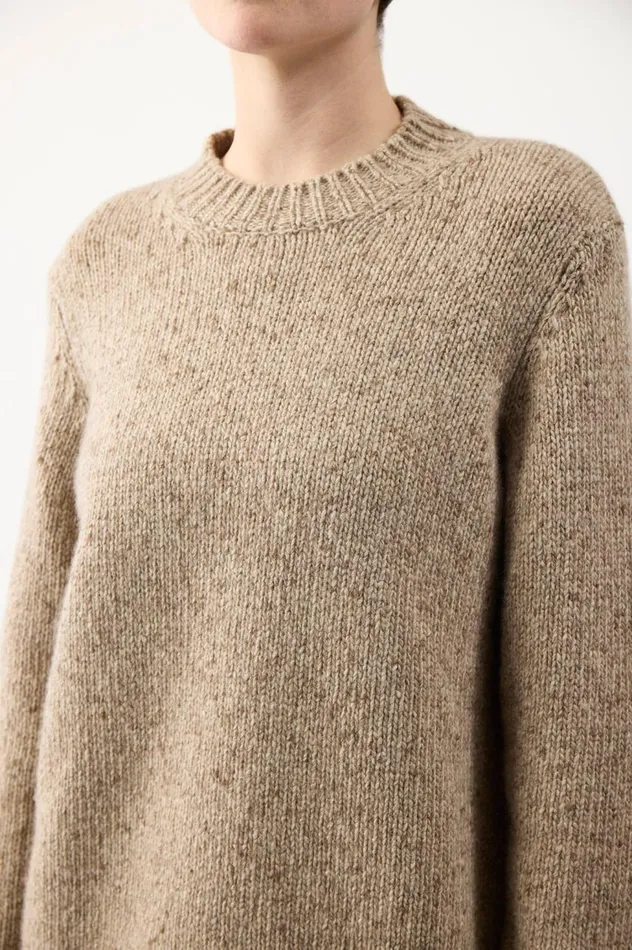 Women Knitwear Gabriela Hearst Alfie Crewneck In Oatmeal Multi Cashmere