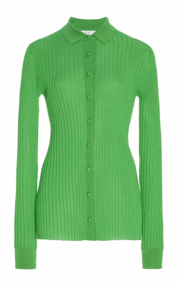 Women Knitwear Gabriela Hearst Cavalieri Knit Shirt In Fluorescent Green Cashmere Silk