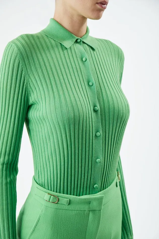 Women Knitwear Gabriela Hearst Cavalieri Knit Shirt In Fluorescent Green Cashmere Silk