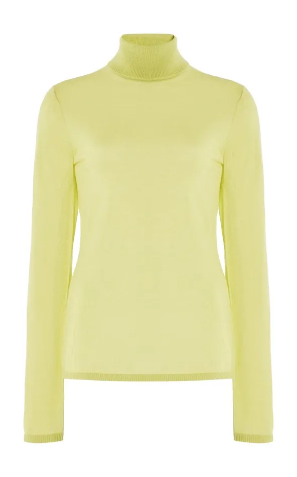 Women Knitwear Gabriela Hearst Costa Knit Turtleneck In Lime Adamite Cashmere Silk