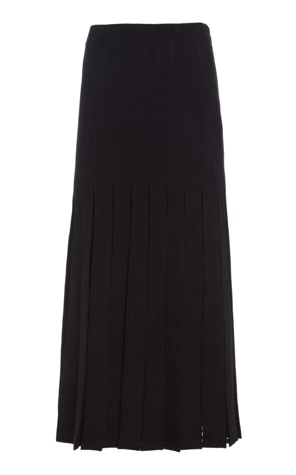 Women Knitwear Gabriela Hearst Debutante Knit Pleated Skirt In Black Merino Wool
