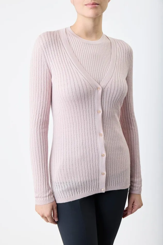 Women Knitwear Gabriela Hearst Emma Pointelle Knit Cardigan In Blush Cashmere Silk