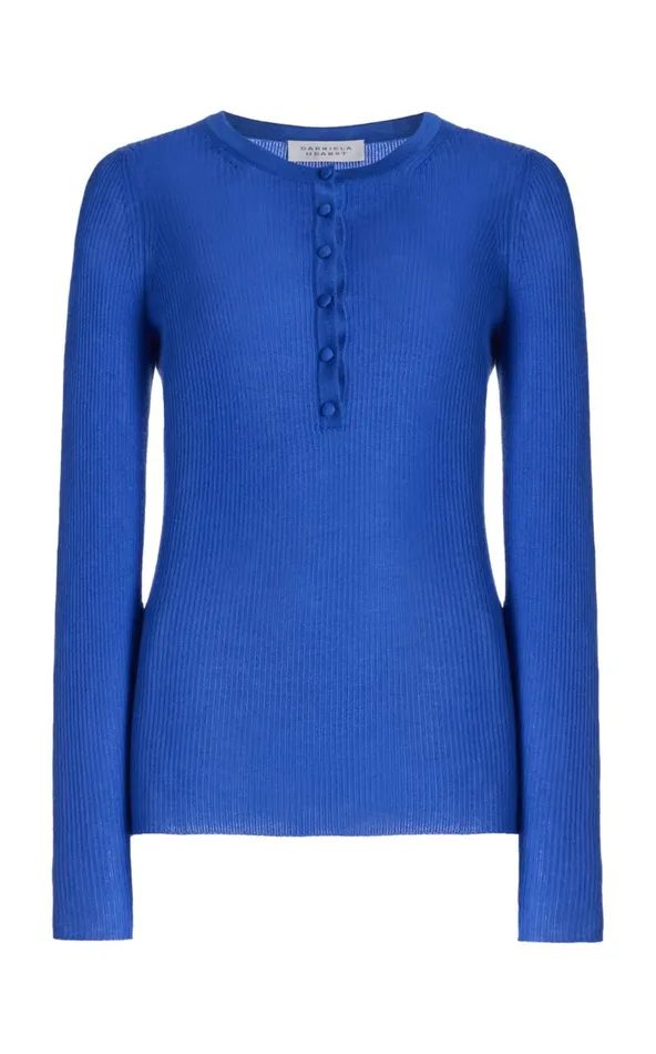 Women Knitwear Gabriela Hearst Julian Knit Henley In Sapphire Cashmere Silk