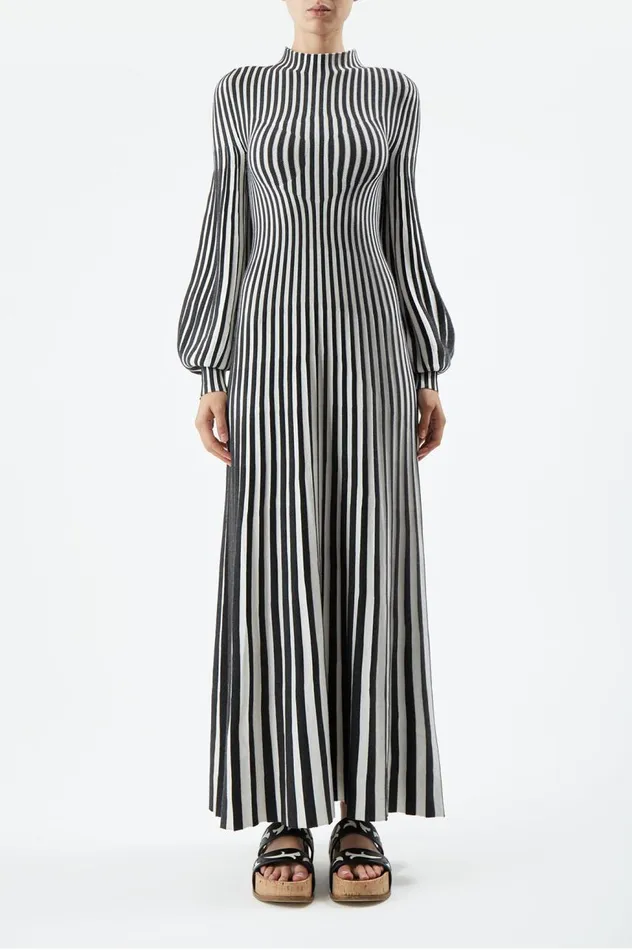 Women Knitwear Gabriela Hearst Lee Knit Dress In Charcoal and Ivory Cashmere Silk